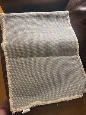 Pottery Barn Gray Woven with Cream colored Fringe Trim Table Runner